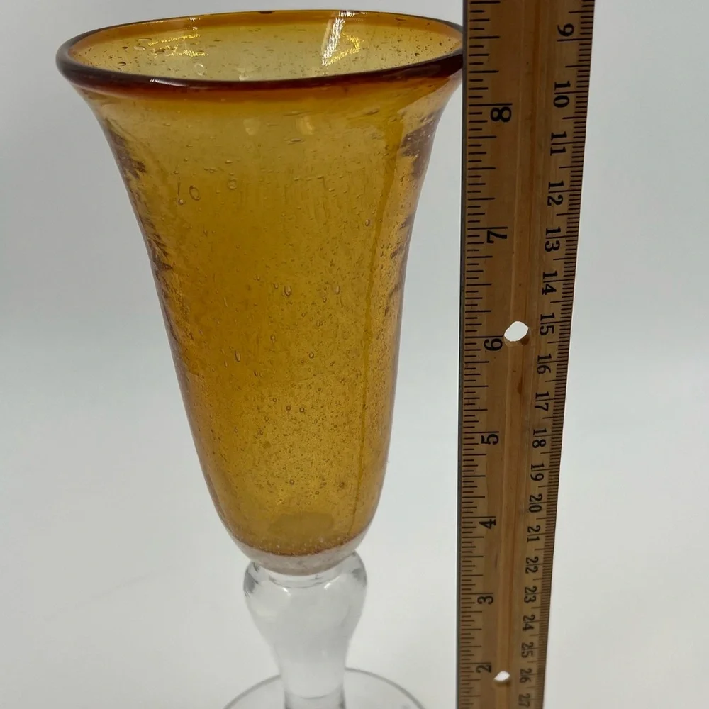 Artland Iris Amber Bubble Glass Fluted Champagne Glasses 8.5
